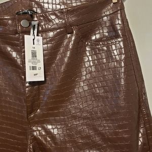 NWT Dynamite "Gisele" Faux Leather Croc Pants Brown